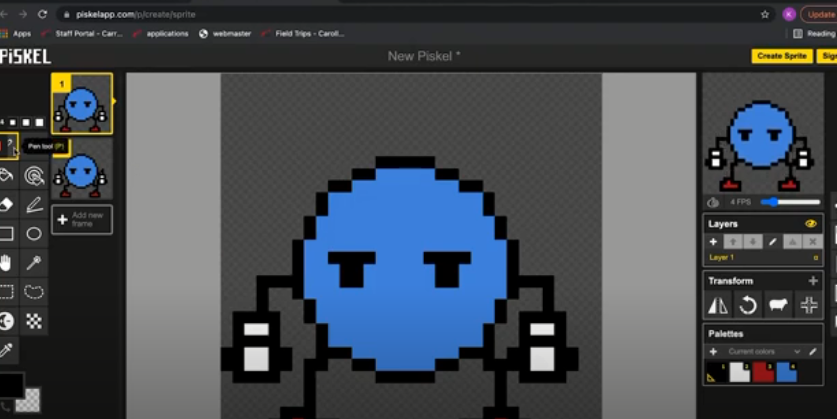 graphic editor with a ready-made sprite