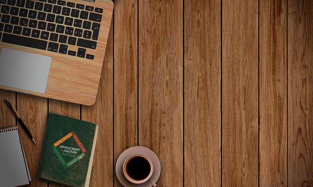 Wood skin Laptop on the table